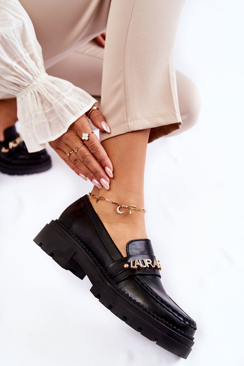 Skórzane Półbuty Loafery Literki La.Fi 210001B-PU Czarne