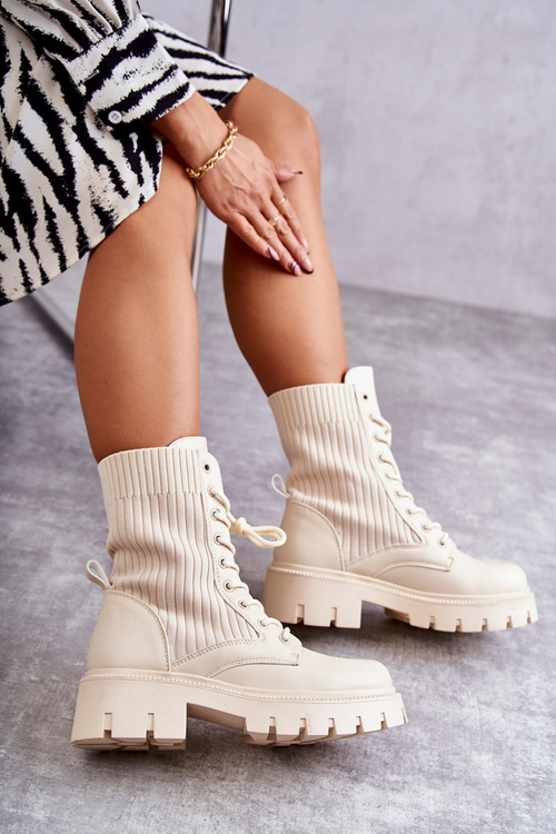 Damskie Workery Botki Ze Skarpetą Beżowe Abigail