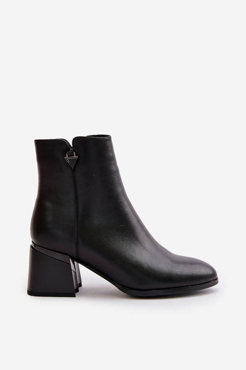 Eleganckie Ocieplane Botki Damskie Z Naturalnej Skóry Czarne Vinceza 77106