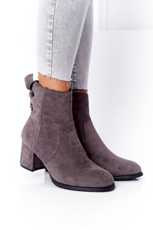 Damskie Ocieplane Botki Na Słupku Szare Kayla