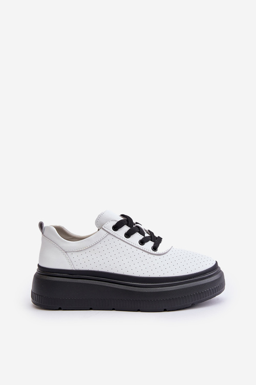 Buty Sportowe Damskie Na Platformie Skóra Naturalna Białe 41470 Vinceza