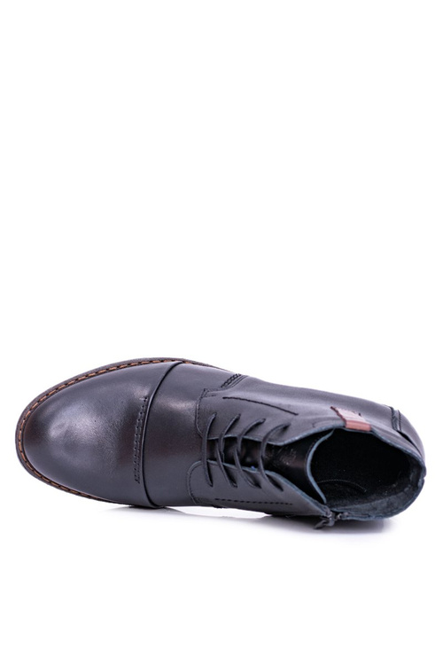 Botki Męskie Skórzane Czarne Trzewiki Testo