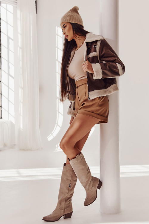 Damskie Kozaki Na Obcasie Lewski Shoes 3235 Cappucino