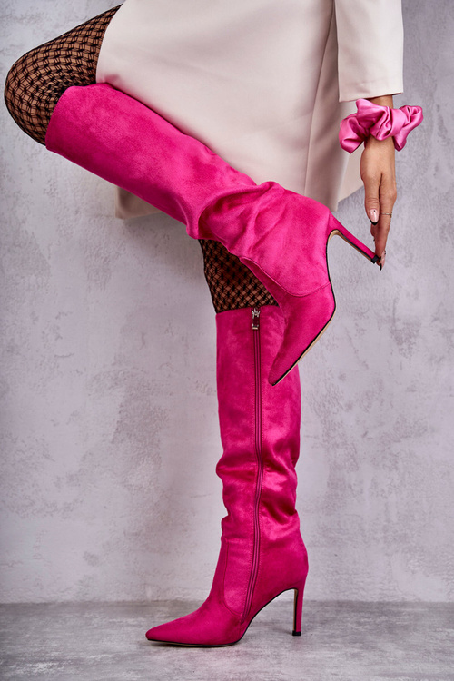 Zamszowe Kozaki Na Szpilce Różowe Carite