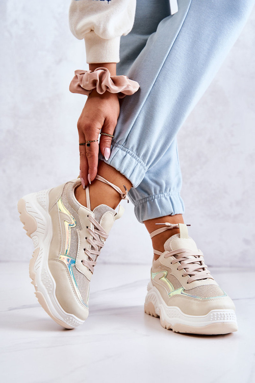 Damskie Błyszczące Sneakersy Beżowe Callisto