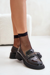 Damskie Lakierowane Mokasyny Loafersy Z Ozdobą D&A LZ42-030 Czarne
