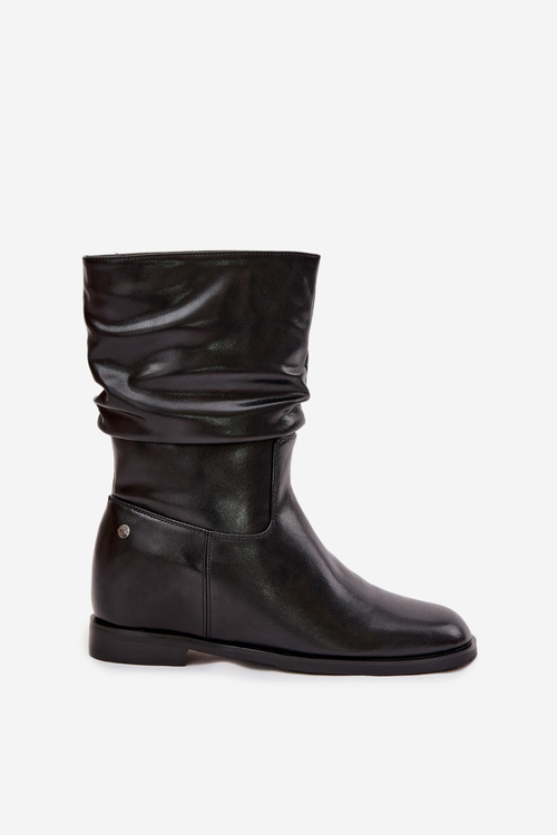 Skórzane Botki Damskie Z Marszczeniem Ocieplane Maciejka K7211-01 Czarne