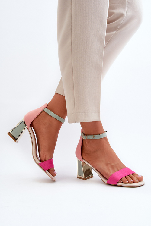 Sandały Zamszowe Na Słupku Fuksja Pholia