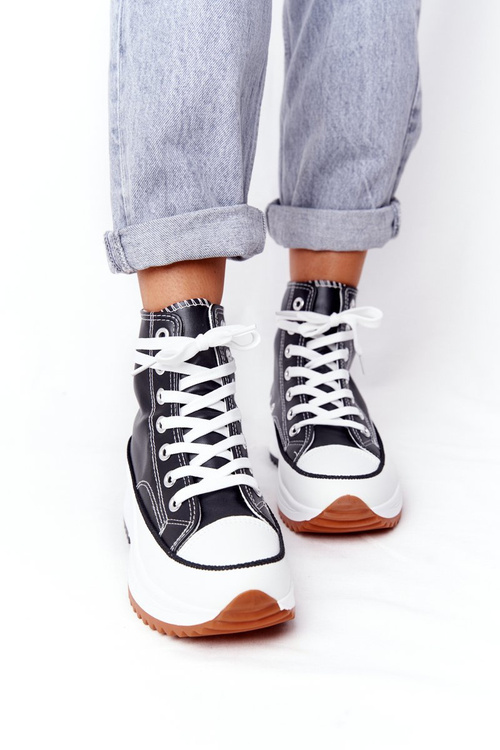 Skórzane Trampki Na Platformie Czarne Coachella