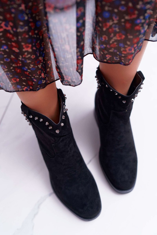 Botki Damskie Na Koturnie Płaski Obcas Ocieplane Za Kostkę Czarne Deminis