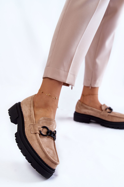 Damskie Zamszowe Półbuty Loafery La.Fi Beżowe Willows