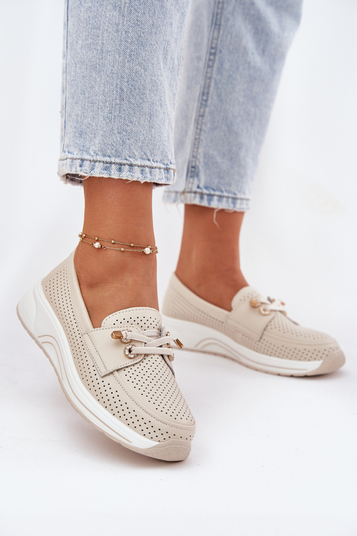 Półbuty Ze Skóry Naturalnej Na Platformie Artiker 56C2102 Beżowe