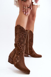 Zazoo 3396 Zamszowe Ażurowe Kozaki Do Połowy Łydki Brązowe