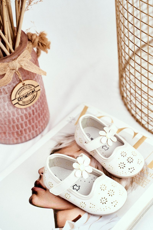 Balerinki Dziecięce na Rzepy Kwiatuszek Białe Flored