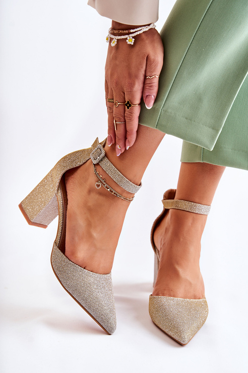 Błyszczące Czółenka Na Słupku Złote Amira