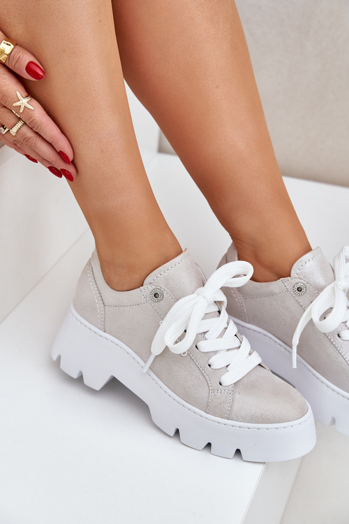 Sneakersy Buty Sportowe Na Platformie CheBello 4632 Srebrne