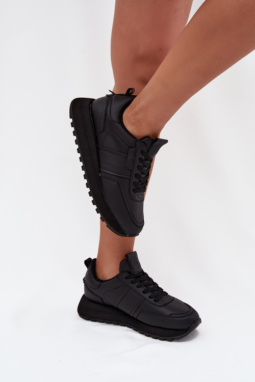 Skórzane Sneakersy Damskie Na Platformie Big Star OO274573 Hi-Poly System Czarne