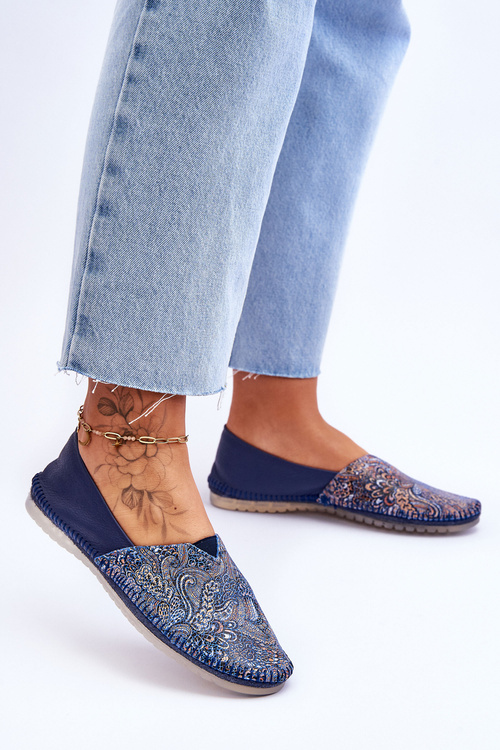 Damskie Skórzane Baleriny Maciejka 01930-103 Granatowe