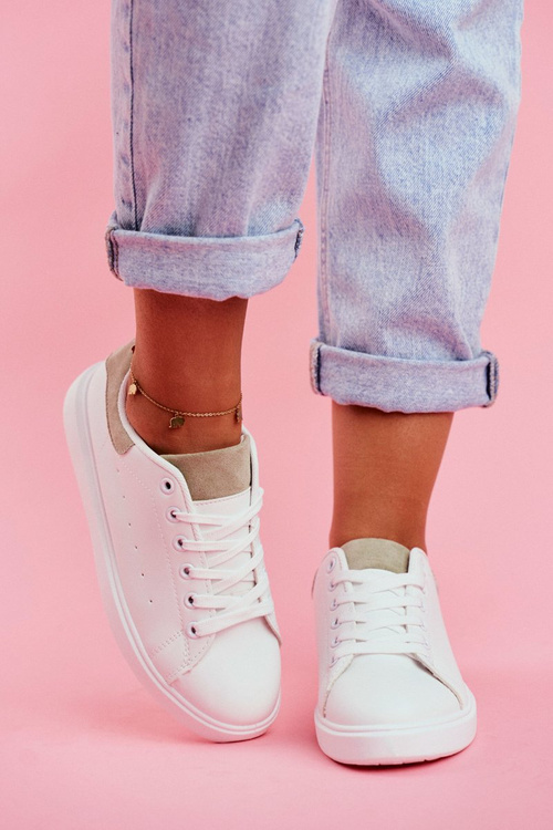 Sportowe Damskie Buty Białe z Zielonym Zapiętkiem Milly