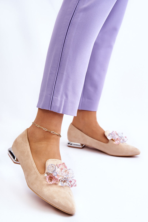 Damskie Mokasyny Z Ozdobami Na Płaskim Obcasie Beżowe Sloane