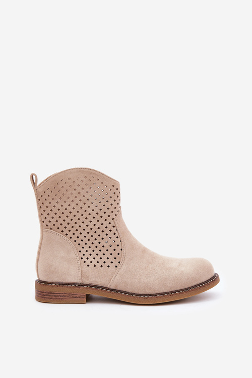 Ażurowe Botki Na Płaskim Obcasie Jasnobeżowe Zinollia