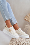 Sneakersy Damskie Na Platformie Beżowo-Złote Temittes