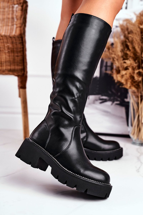 Kozaki Damskie Ciepłe Czarne Ambicious