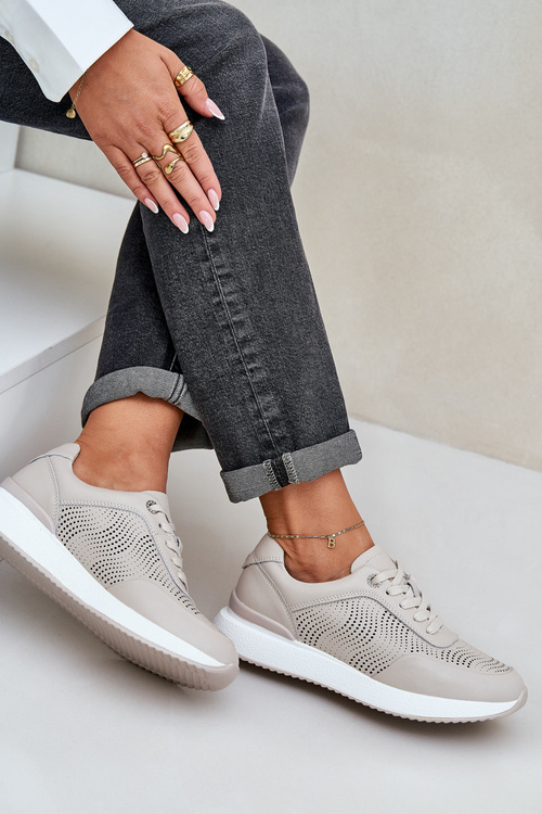 Skórzane Buty Sportowe Sneakersy Damskie S.Barski LR51-551 Beżowe