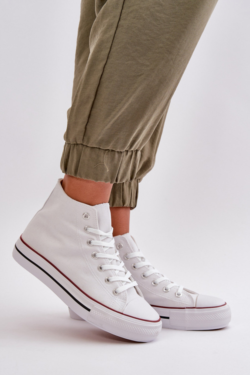 Materiałowe Trampki Damskie Za Kostkę Białe Onaria