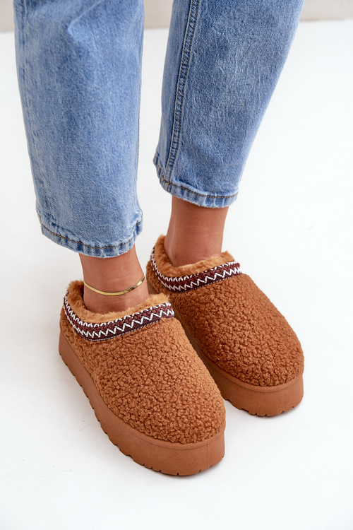 Śniegowce Kapcie Na Platformie Z Futerkiem Typu Baranek Camel Ovirissa