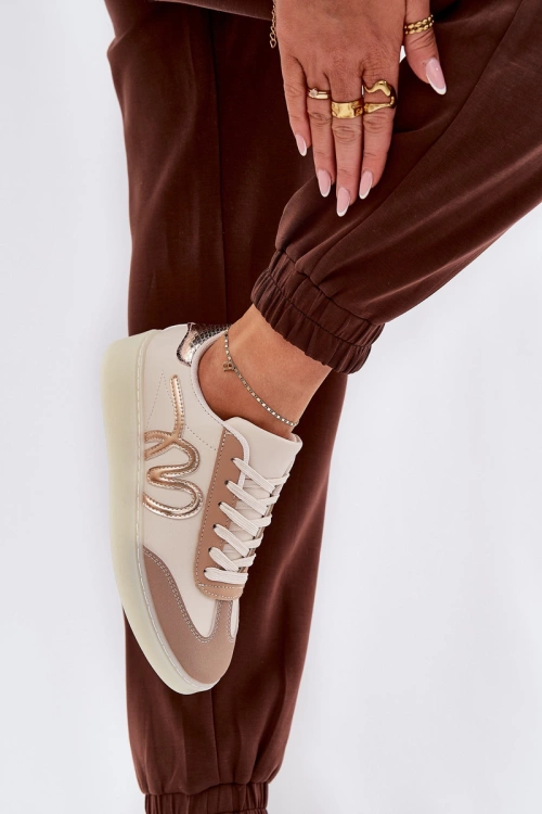 Niskie Buty Sportowe Damskie Z Eko Skóry Beżowe Iladira