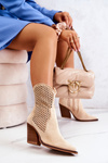 Botki Kowbojki Ażurowe Na Słupku Beżowe Caroline