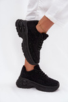 Sneakersy Damskie Z Cyrkoniami I Futerkiem Typu Baranek Czarne Zarika