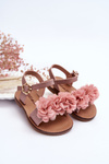 Modne Dziecięce Sandały Z Kwiatami Różowe Poly