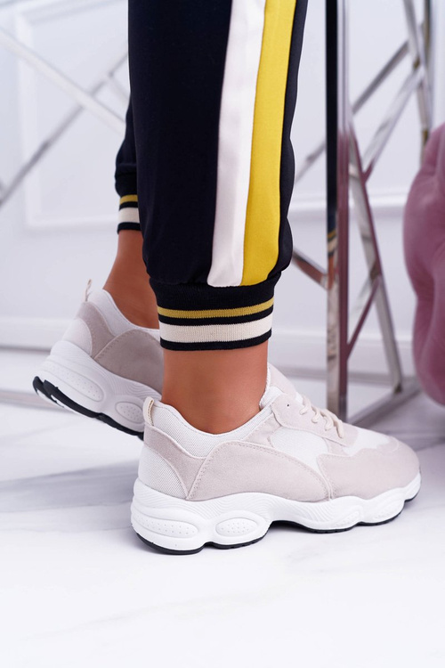 Sportowe Damskie Buty Zamszowe Beżowo Białe Lollipop