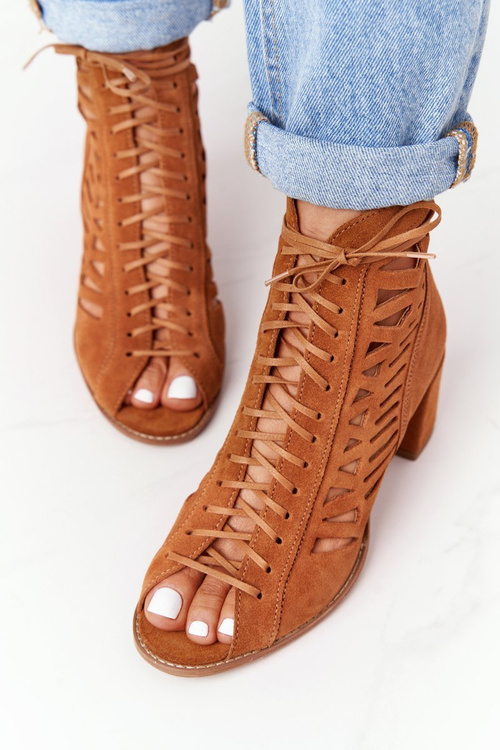 Zamszowe Ażurowe Botki Maciejka Rude 04040-29