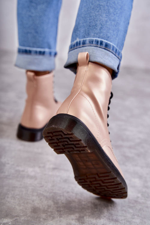 Damskie Botki Glany Wiązane Różowe Lavita