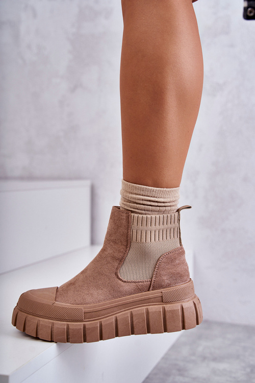 Modne Wsuwane Botki Na Platformie Ciemnobeżowe Jenna