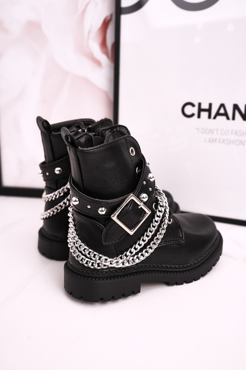 Dziecięce Botki Z Łańcuchem Ocieplone Futerkiem Czarne Dolly