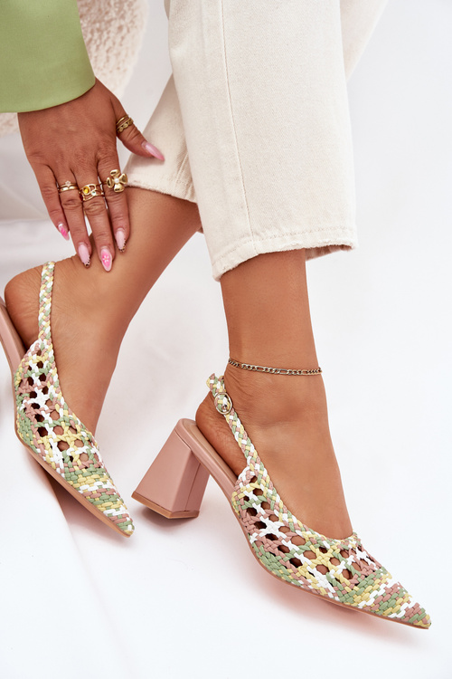 Sandały Z Plecionką Na Słupku Różowe Ebina