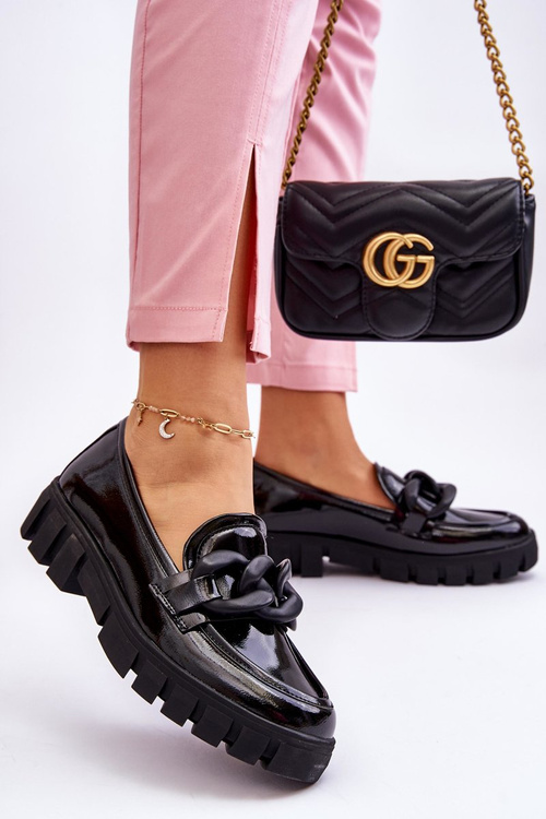 Damskie Lakierowane Mokasyny Na Platformie Czarne Bennett