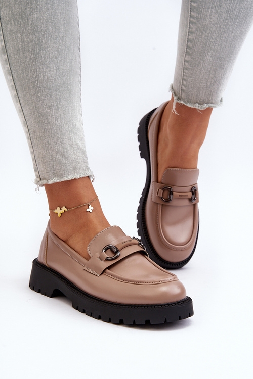 Damskie Mokasyny Eko Skórzane Beżowe Ledda