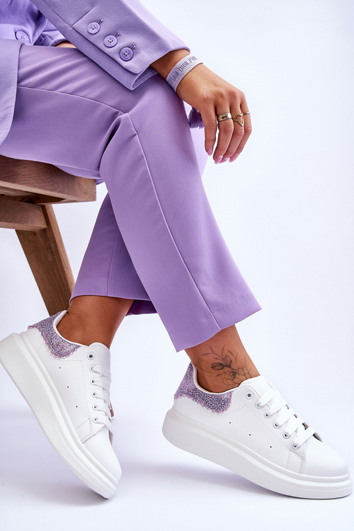 Damskie Buty Sportowe Z Ozdobnym Wzorem Biało-Fioletowe Delight