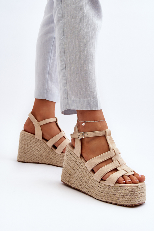 Sandały Na Koturnie Z Plecionką Beżowe Gnosis