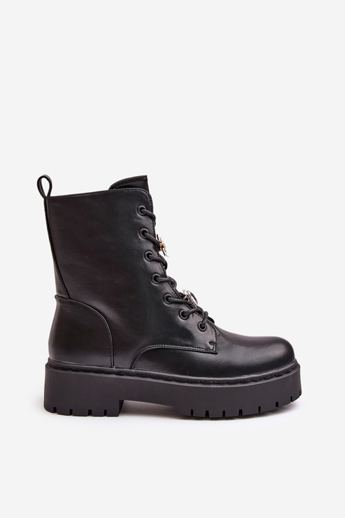 Ocieplane Botki Workery Damskie Z Przypinkami Czarne Avorira