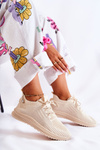Damskie Sportowe Buty Sneakersy Materiałowe Jasnobeżowe Storia