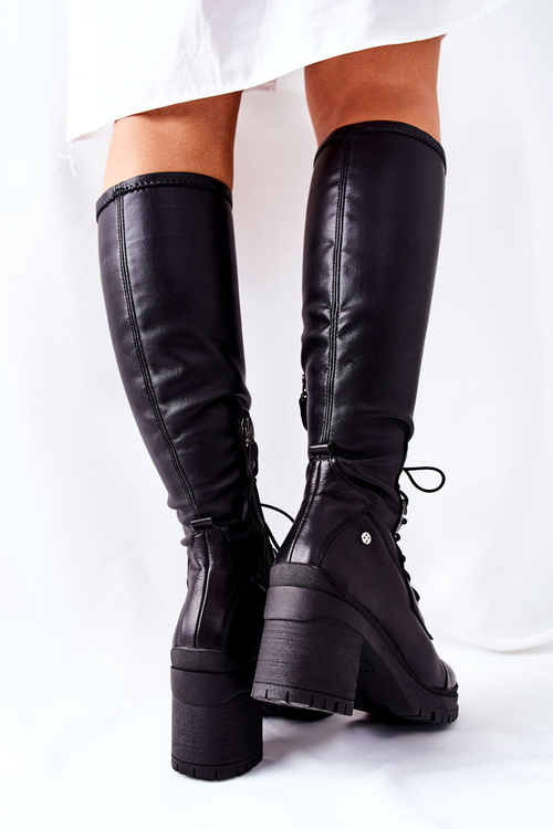 Kozaki Damskie Wiązane Maciejka Czarne 04782-01