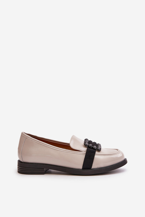 Lakierowane Mokasyny Damskie Z Ozdobą Jasnoszare Vinceza 58389