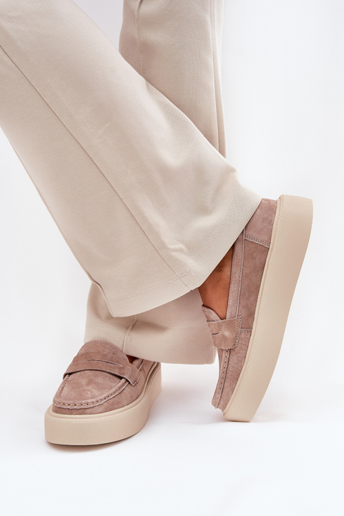 Mokasyny Damskie Zamszowe Na Platformie Vinceza 79535 Beżowe