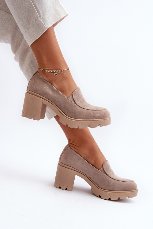 Półbuty Damskie Eko Zamszowe Na Obcasie i Platformie Beżowe Arablosa
